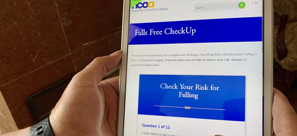 NCOA Falls Free CheckUp screening tool for falls on an iPad.