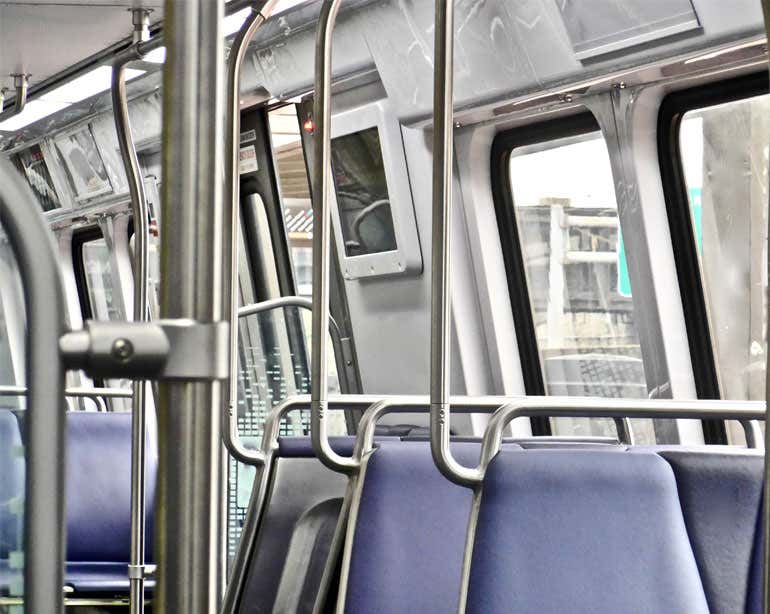 An empty DC Metro rail car interior.